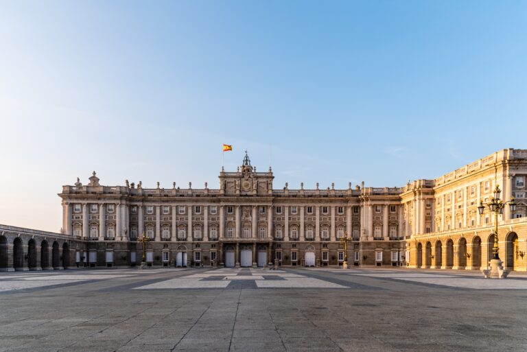 Royal Palace in Madrid, Spain, in a beautiful sunset a summer day